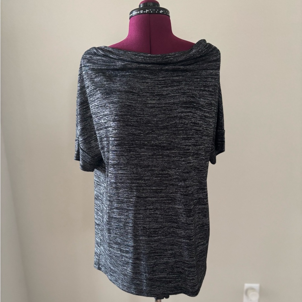 Banana Republic Draped Cowl Neck Short Sleeve Knit Top Heathered Charcoal Size M